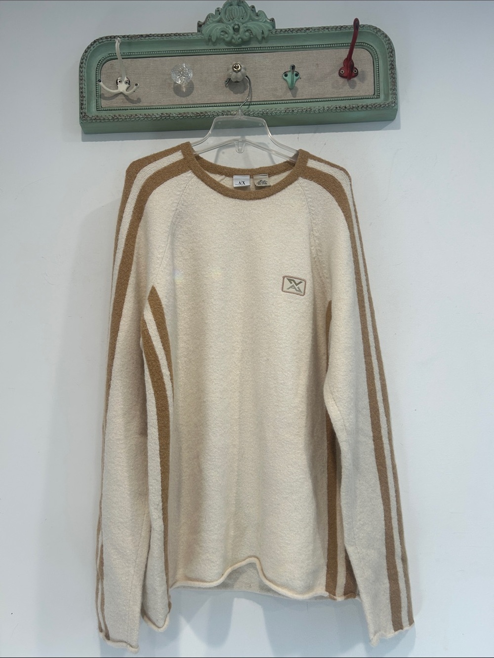 Vintage AX Armani exchange Cream & Tan Logo Crewneck Sweater men’s XL pullover